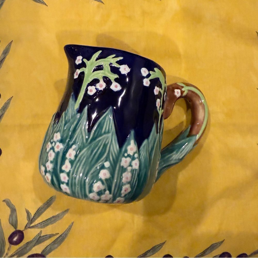 Andrea by shaded Lily of the valley cobalt Floral Ceramic cream dressing Pitcher
